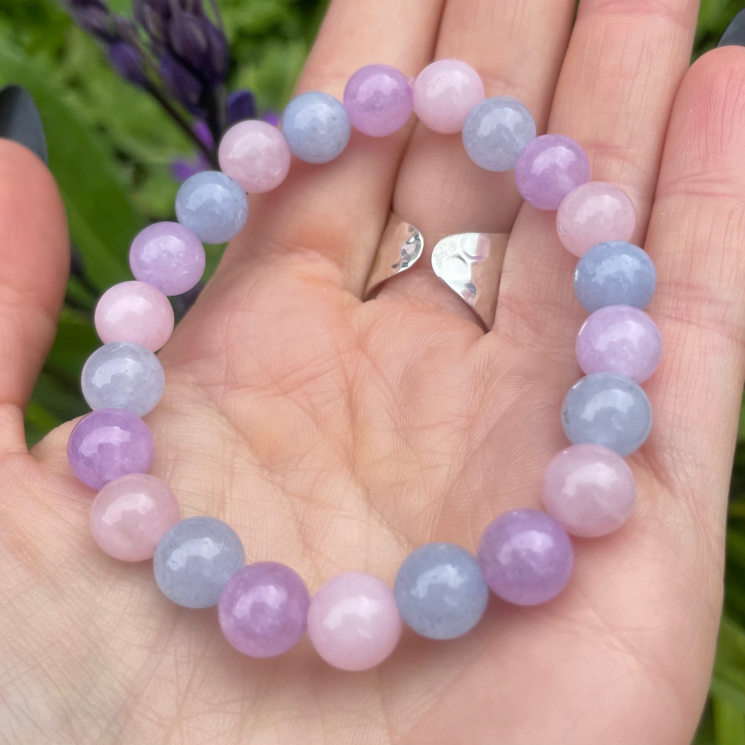 Rose Quartz, Lepidolite & Aquamarine Beaded Bracelet 🩷🩵💜 – White Witch 