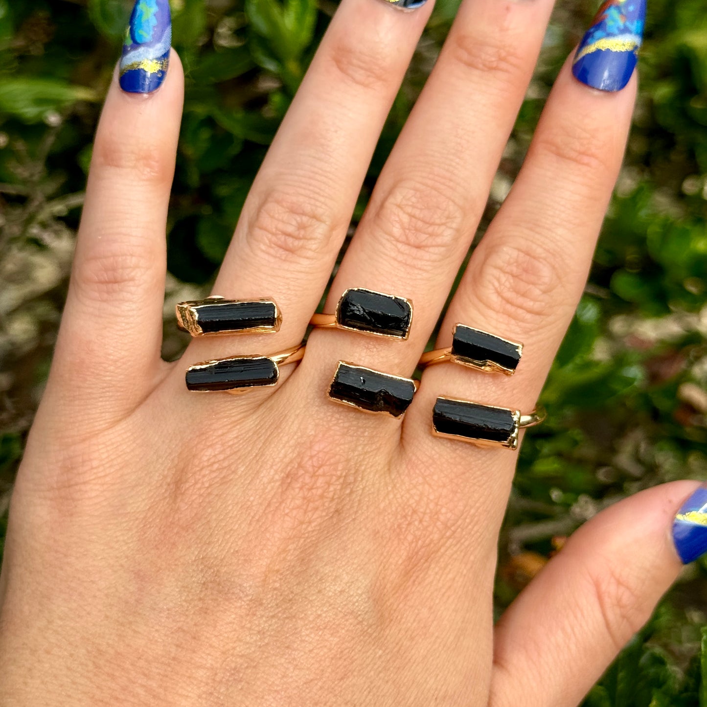 Black Tourmaline Raw Stone Adjustable Ring