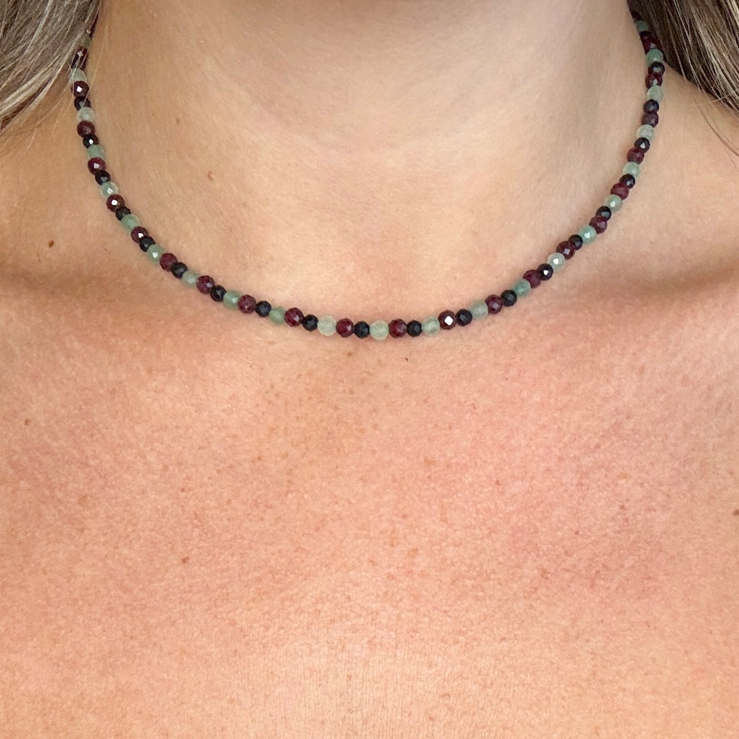 Energy Vampire Protection Choker - Red Garnet, Green Aventurine & Black Tourmaline