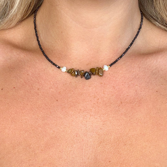 Black Tourmaline and Tigers Eye Choker Necklace