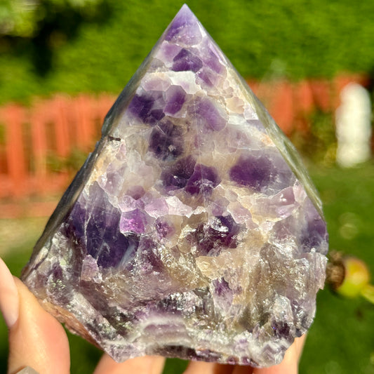 Large Dream Chevron Amethyst Half Polished Point 463g