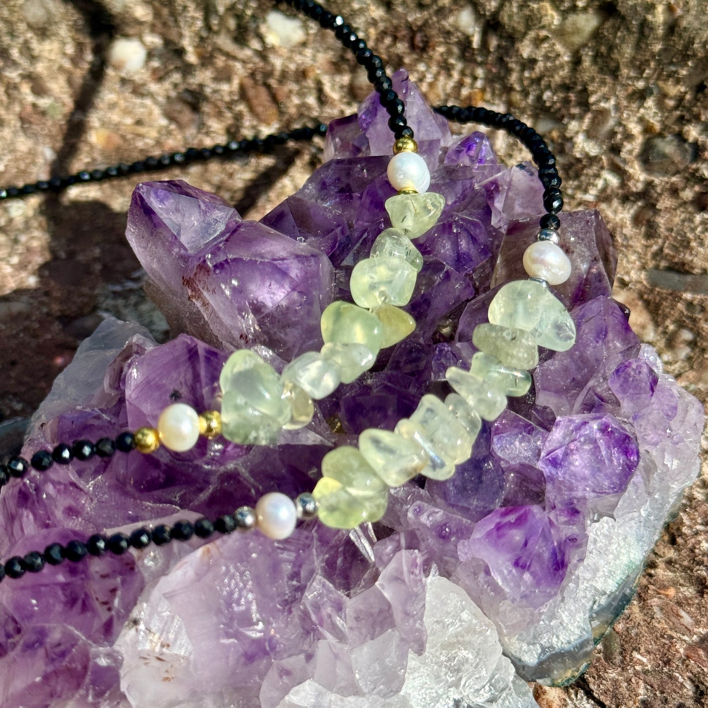 Black Tourmaline and Prehnite Choker Necklace