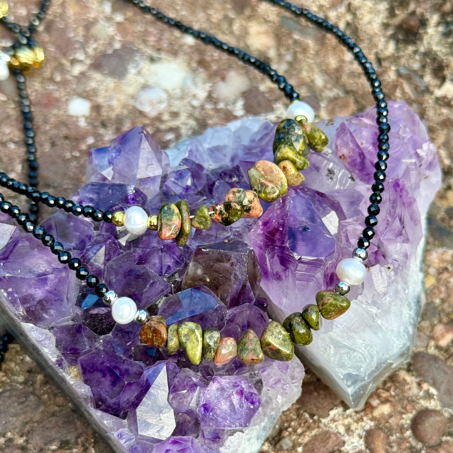 Black Tourmaline and Unakite Choker Necklace