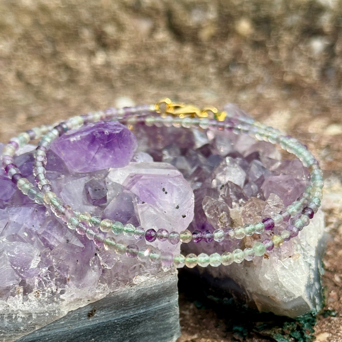 Rainbow Fluorite Beaded Choker Necklace