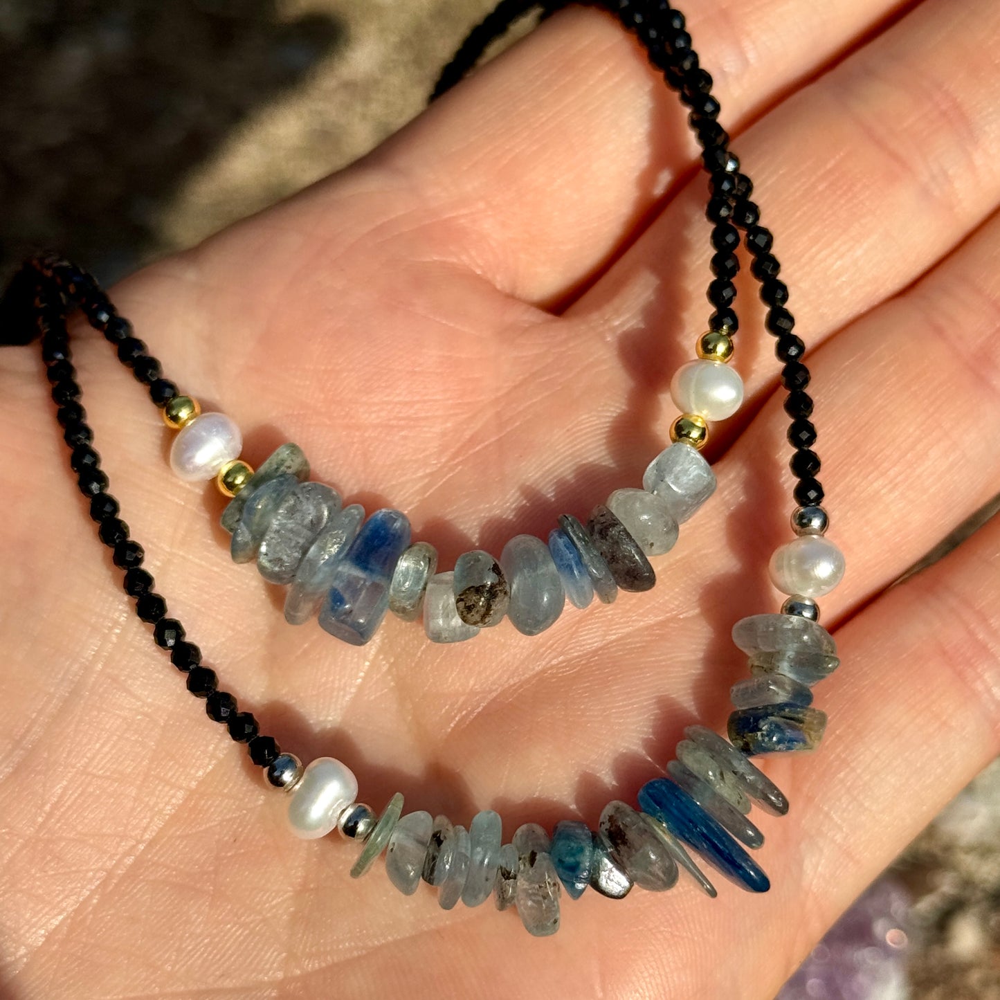 Black Tourmaline and Kyanite Choker Necklace