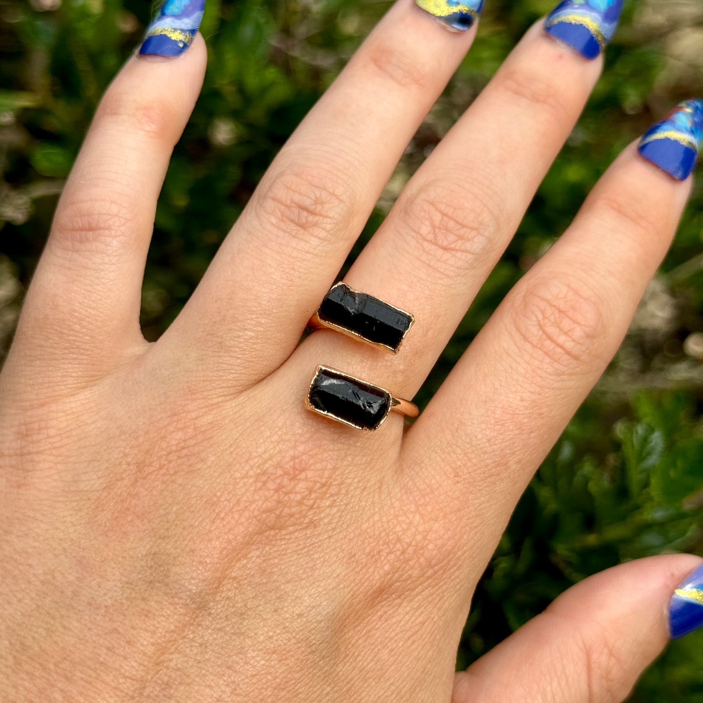 Black Tourmaline Raw Stone Adjustable Ring