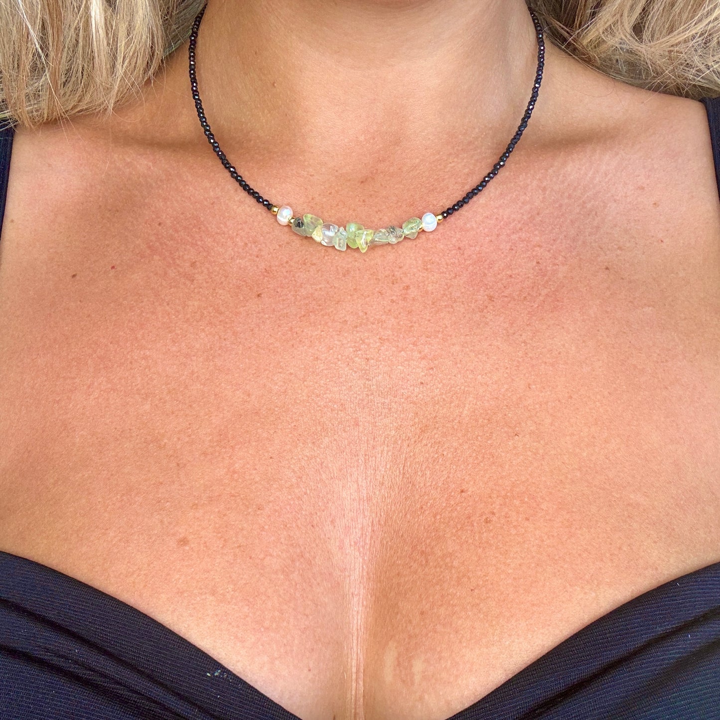 Black Tourmaline and Prehnite Choker Necklace