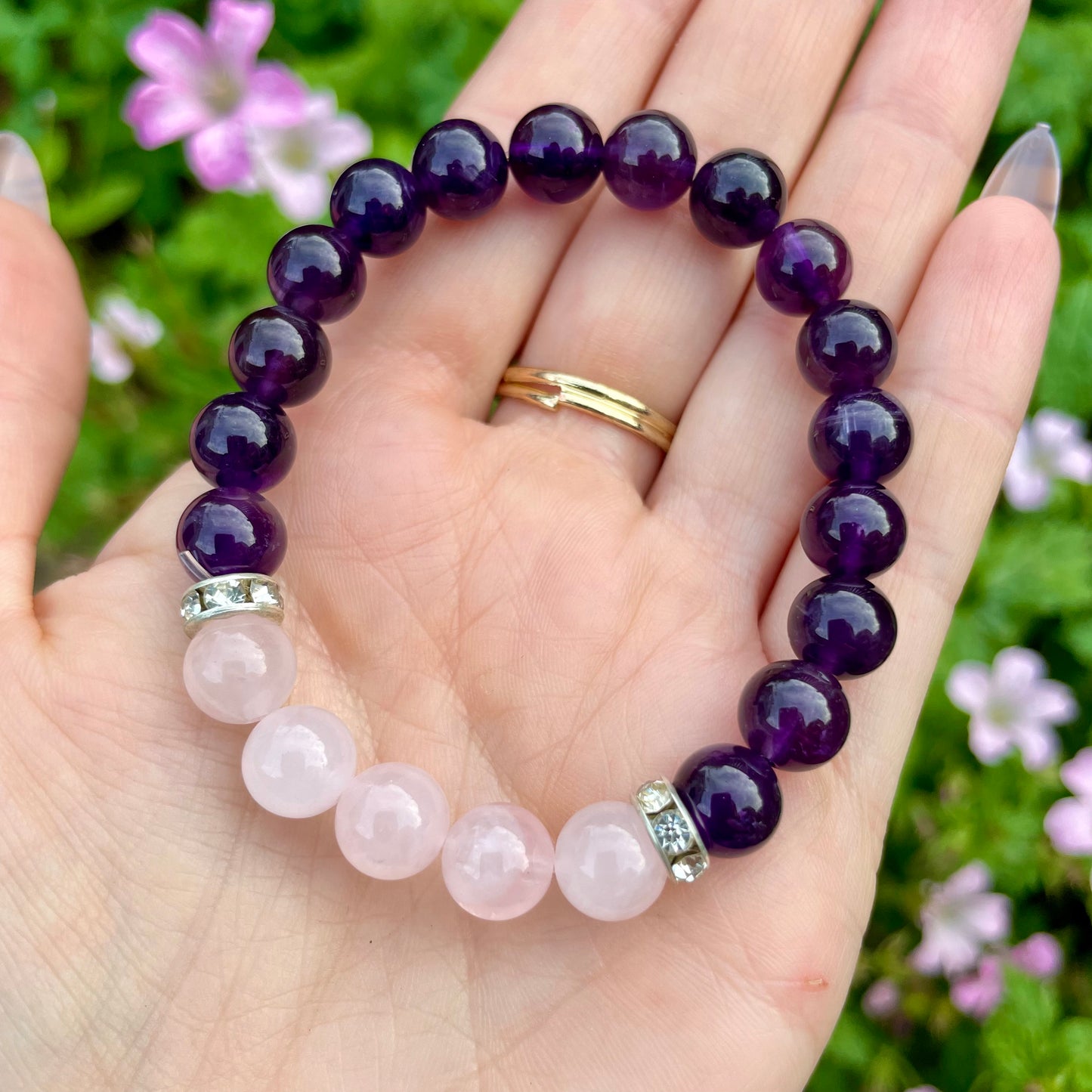 Love & Intuition Amethyst and Rose Quartz Beaded Bracelet