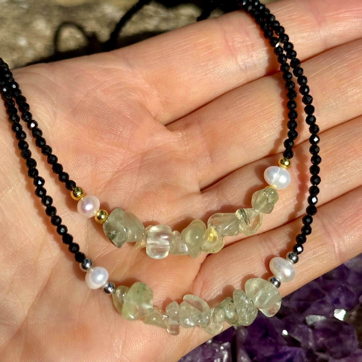 Black Tourmaline and Prehnite Choker Necklace