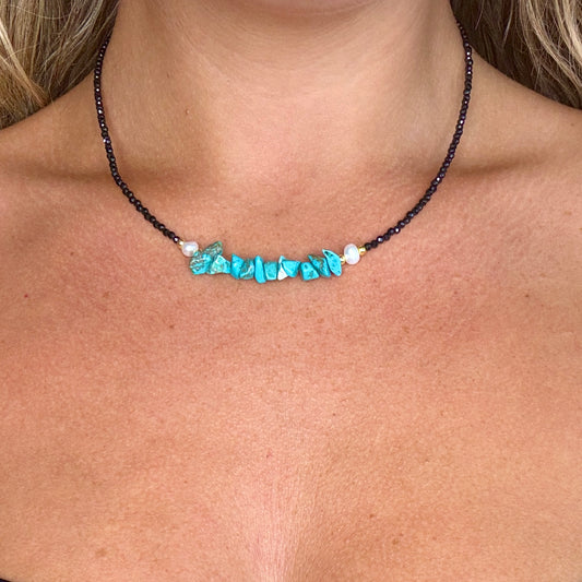 Black Tourmaline and Turquoise Howlite Choker Necklace