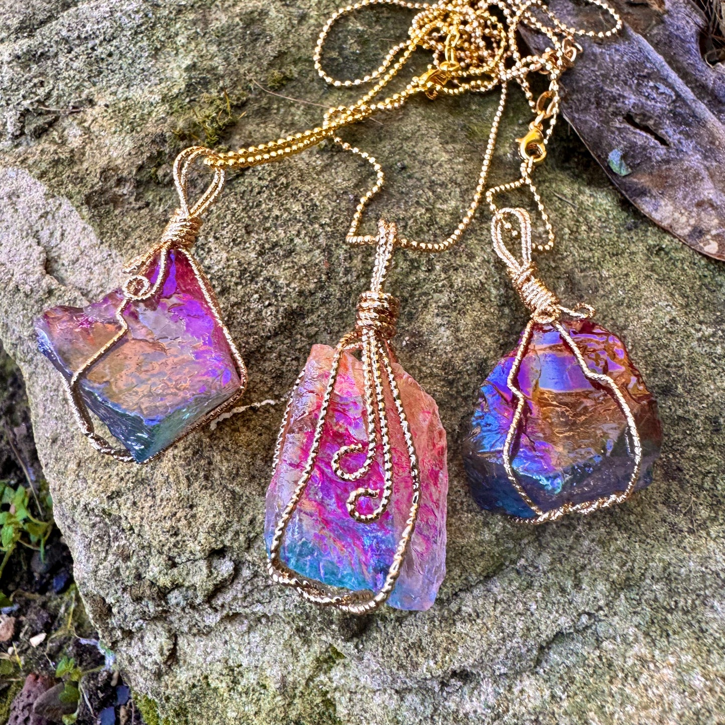 Rainbow Aura Quartz Wire Wrapped Pendant