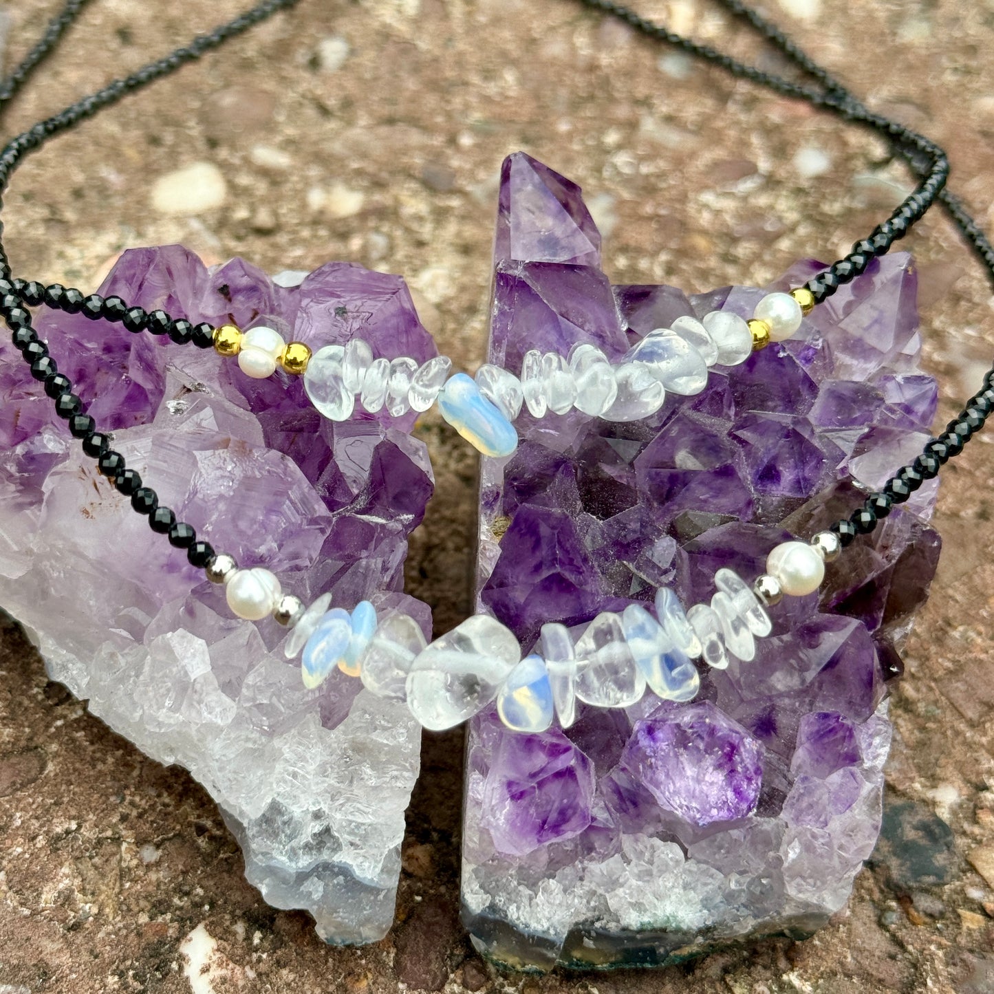 Black Tourmaline and Opalite Choker Necklace