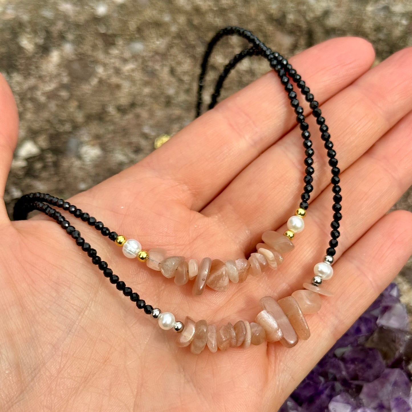 Black Tourmaline and Sunstone Choker Necklace