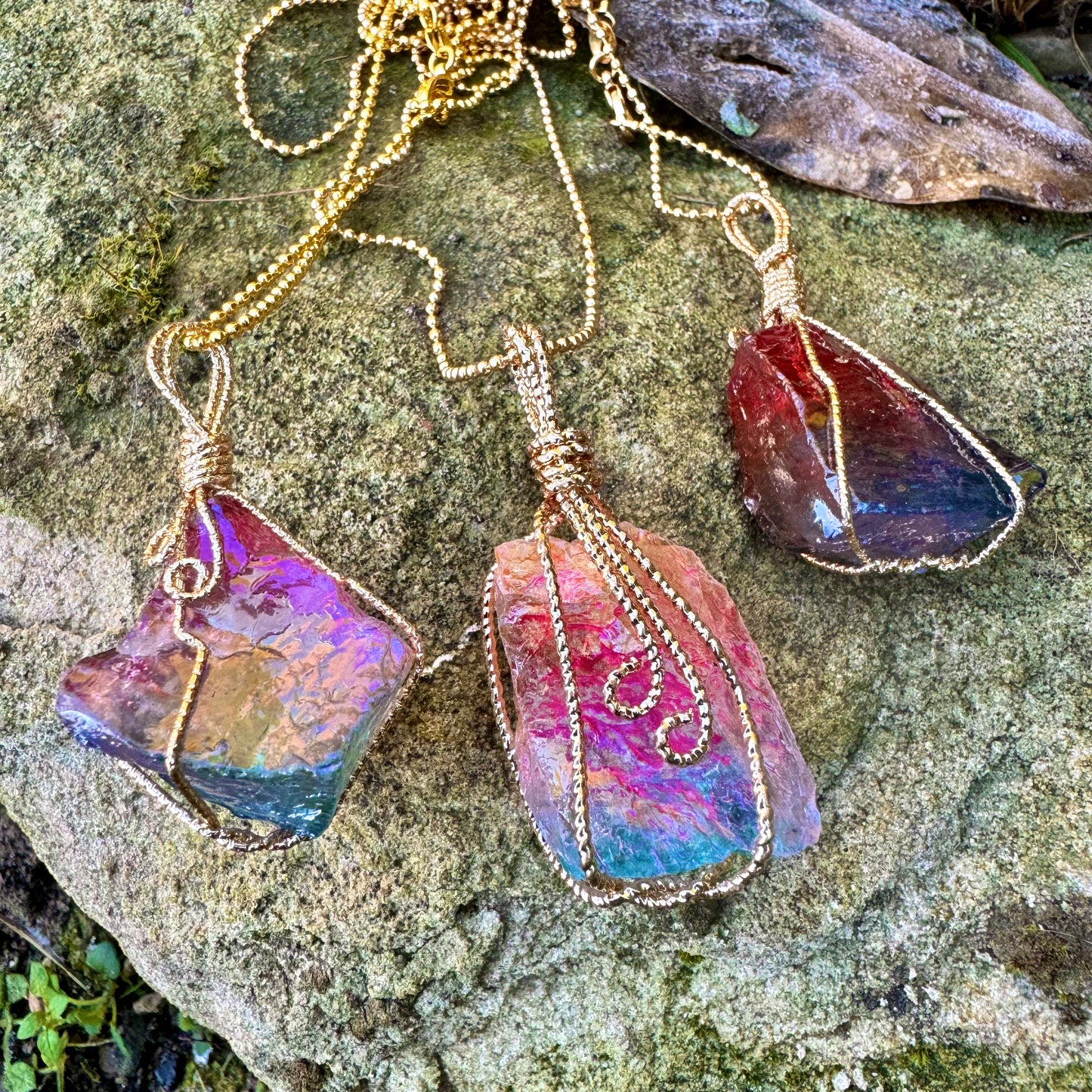 Rainbow Aura Quartz Wire Wrapped Pendant