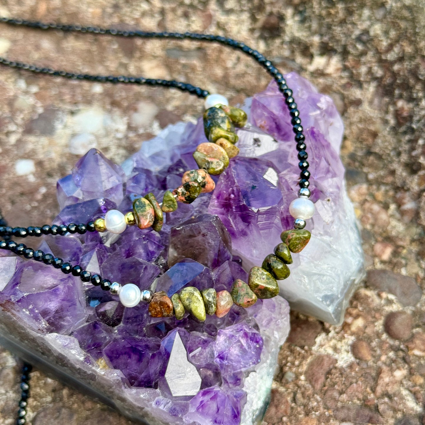 Black Tourmaline and Unakite Choker Necklace