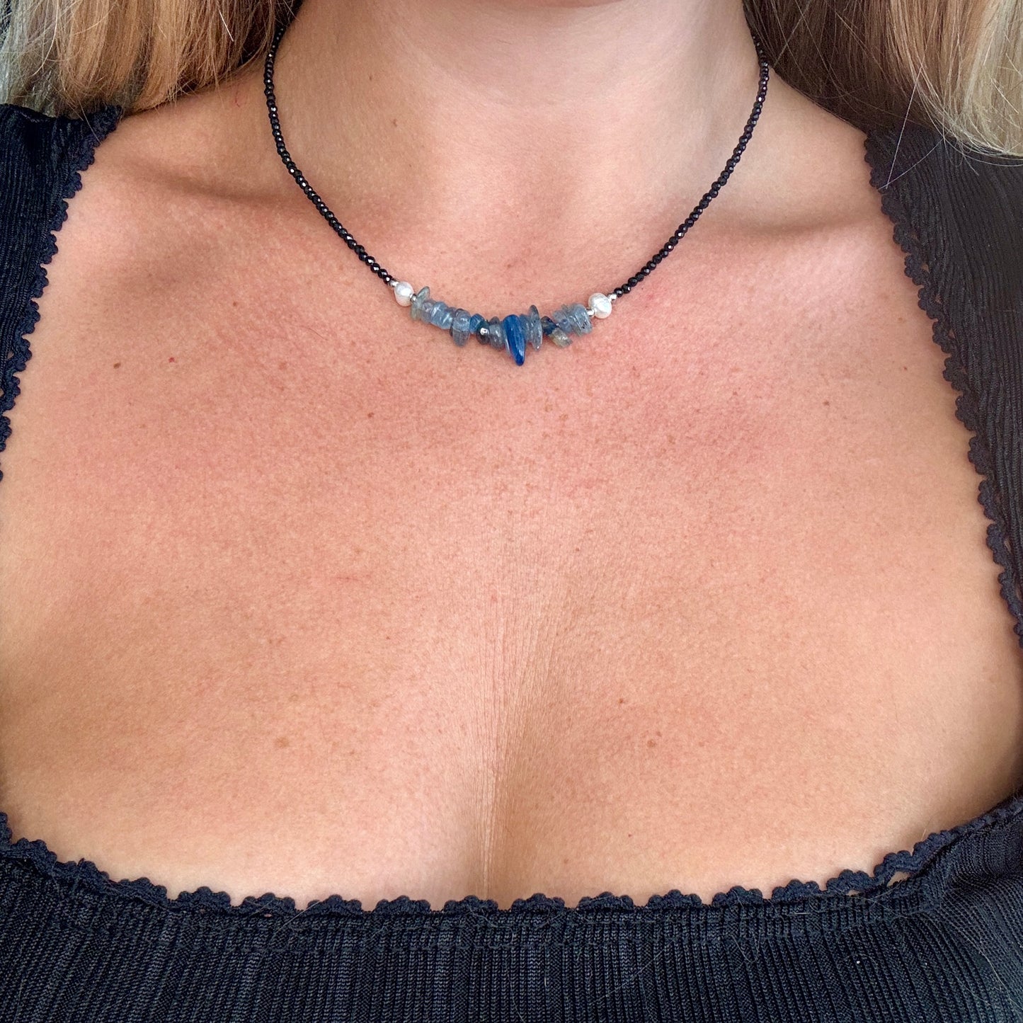 Black Tourmaline and Kyanite Choker Necklace