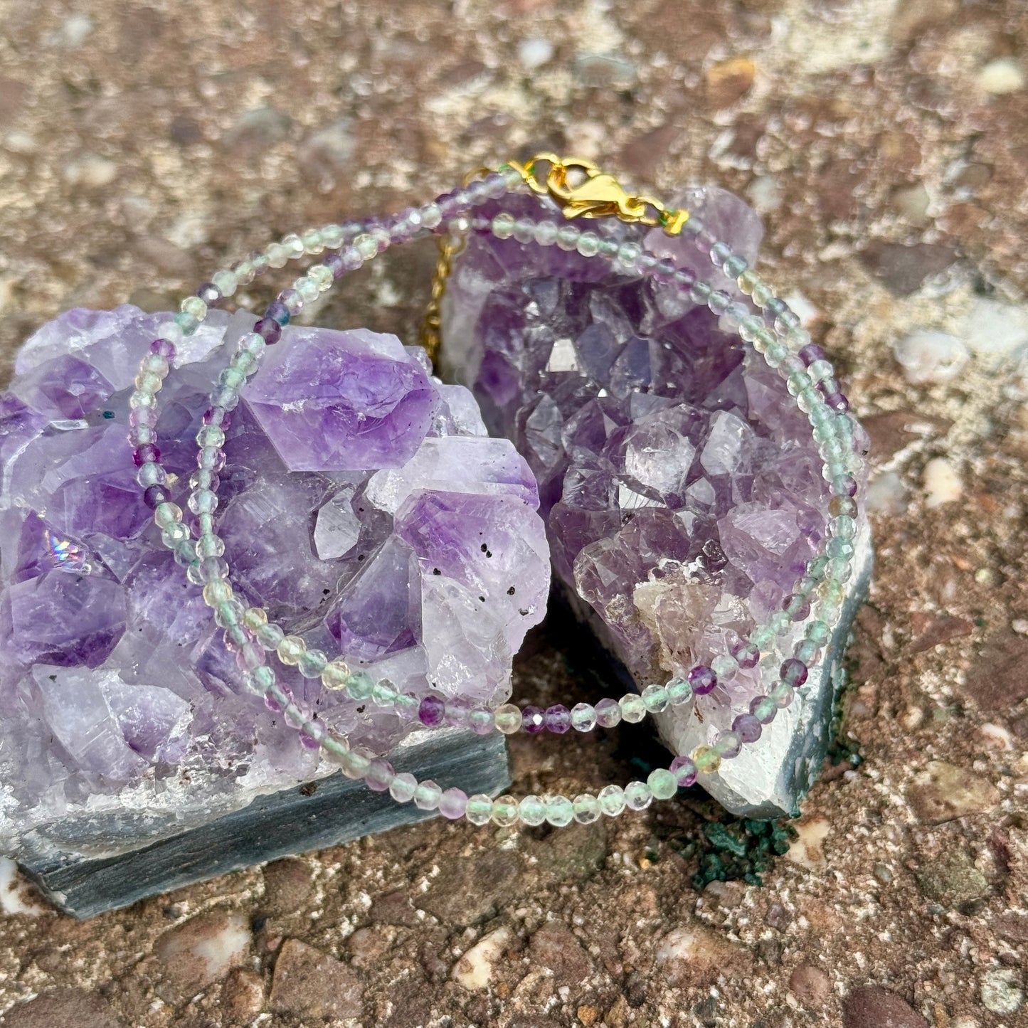 Rainbow Fluorite Beaded Choker Necklace