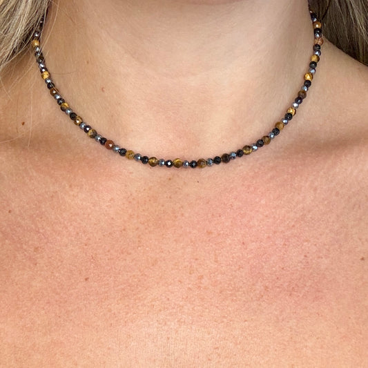 Ultimate Protection Choker Necklace - Tigers Eye, Hematite & Black Tourmaline