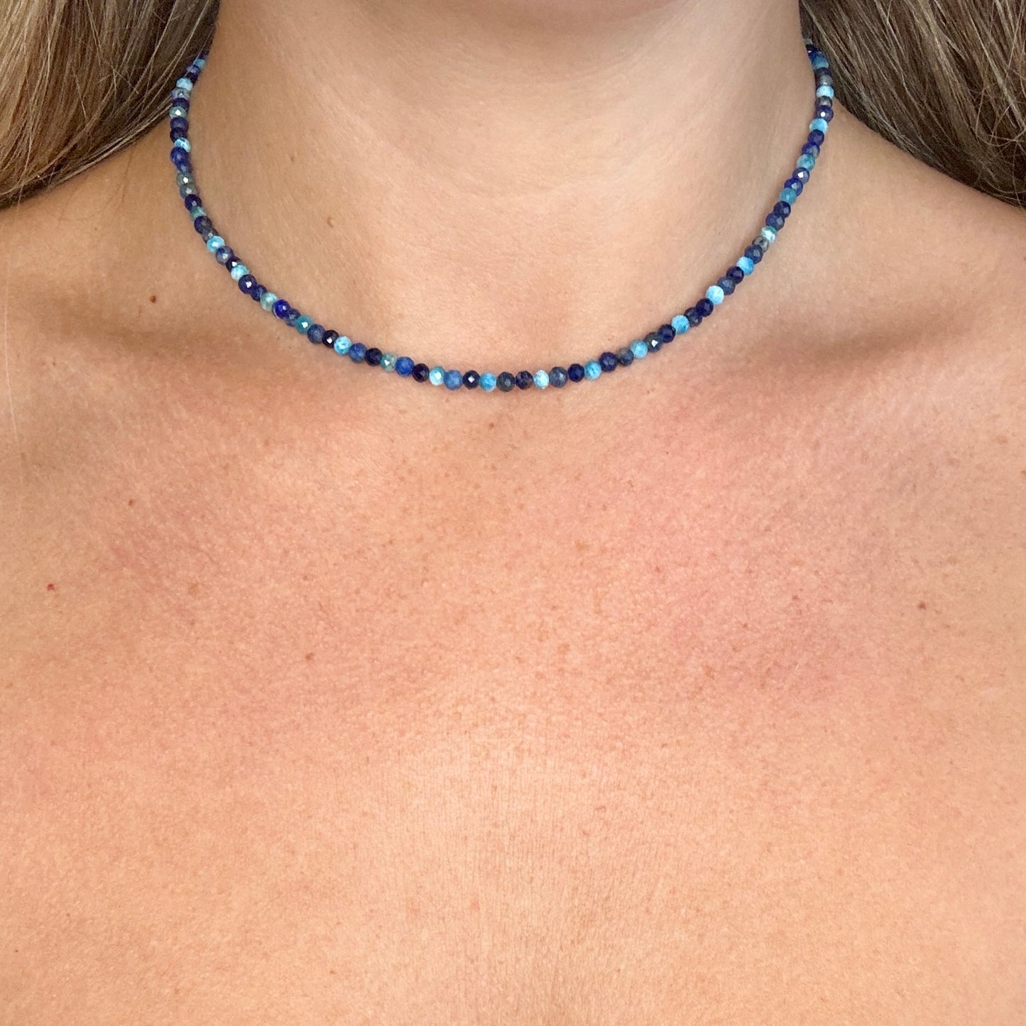 Throat Chakra Choker Necklace - Apatite, Lapis Lazuli & Sodalite