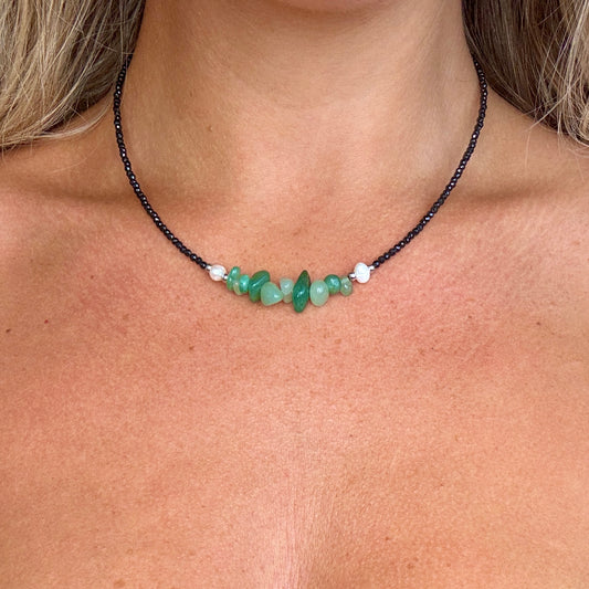 Black Tourmaline and Green Aventurine Choker Necklace