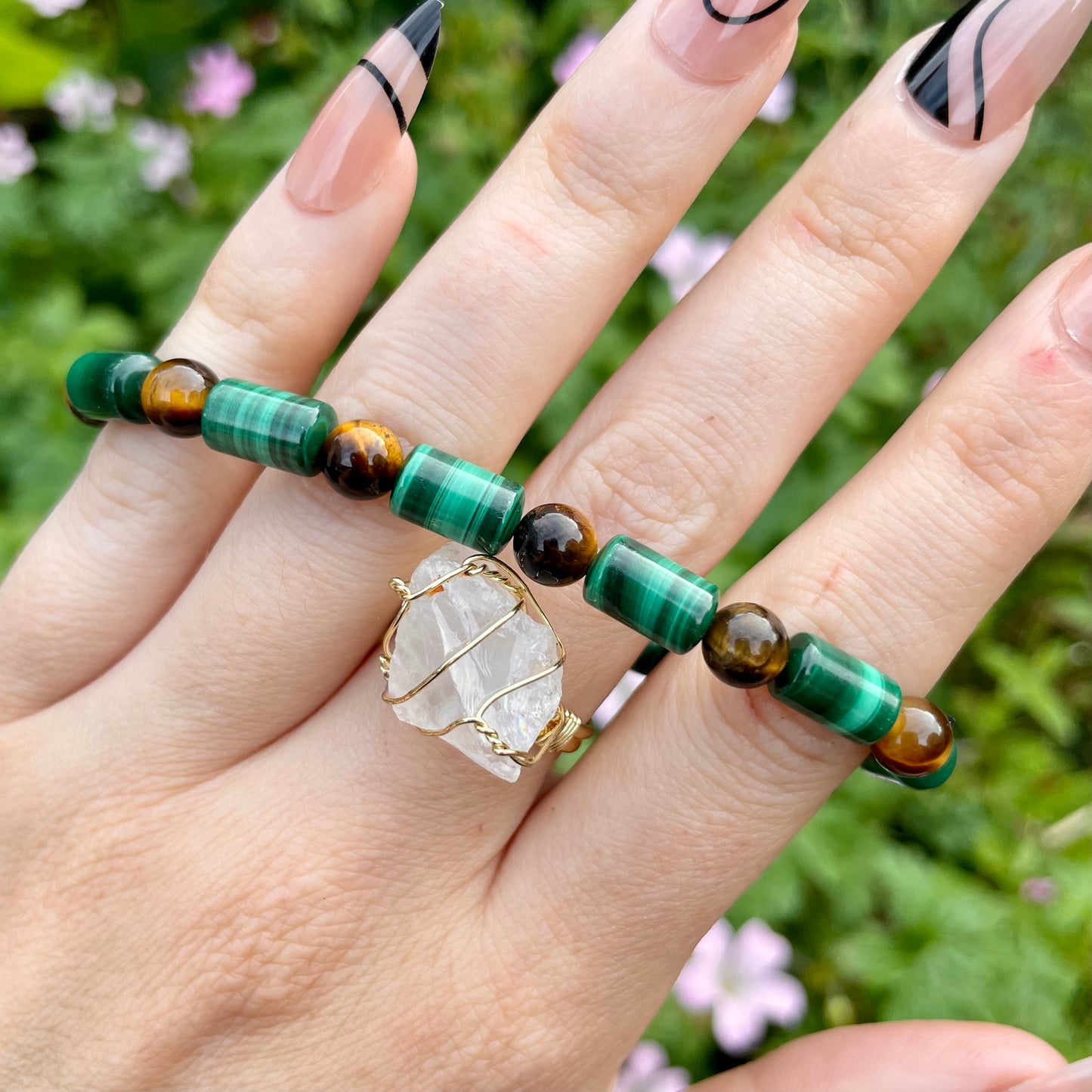 Malachite and Tigers Eye Beaded Bracelet