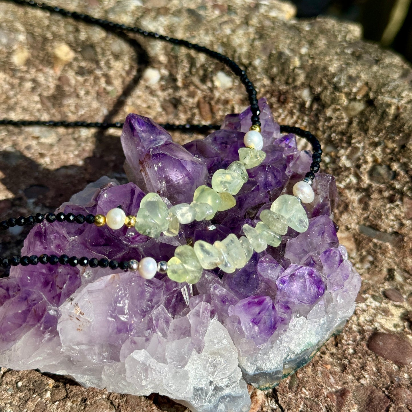 Black Tourmaline and Prehnite Choker Necklace