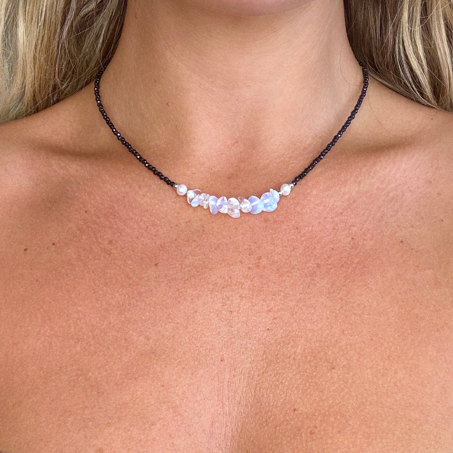 Black Tourmaline and Opalite Choker Necklace