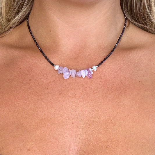 Black Tourmaline and Kunzite Choker Necklace