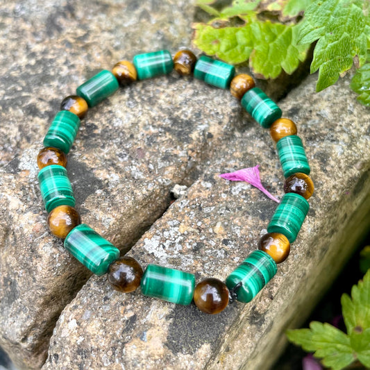 Malachite and Tigers Eye Beaded Bracelet