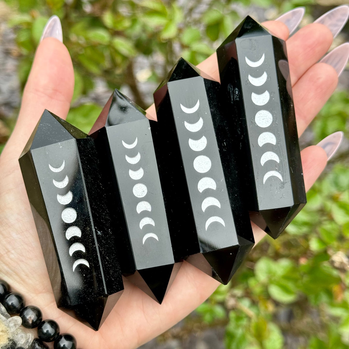 Black Obsidian Celestial Engraved Double Terminated Points 8cm