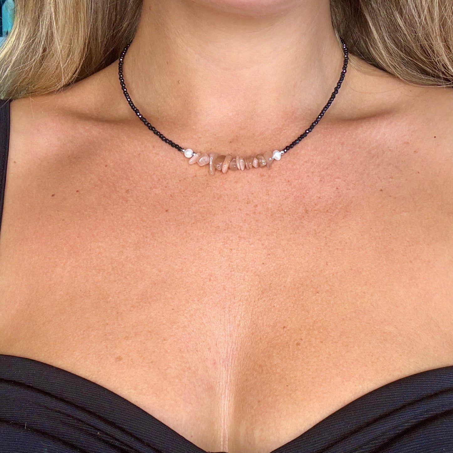 Black Tourmaline and Sunstone Choker Necklace