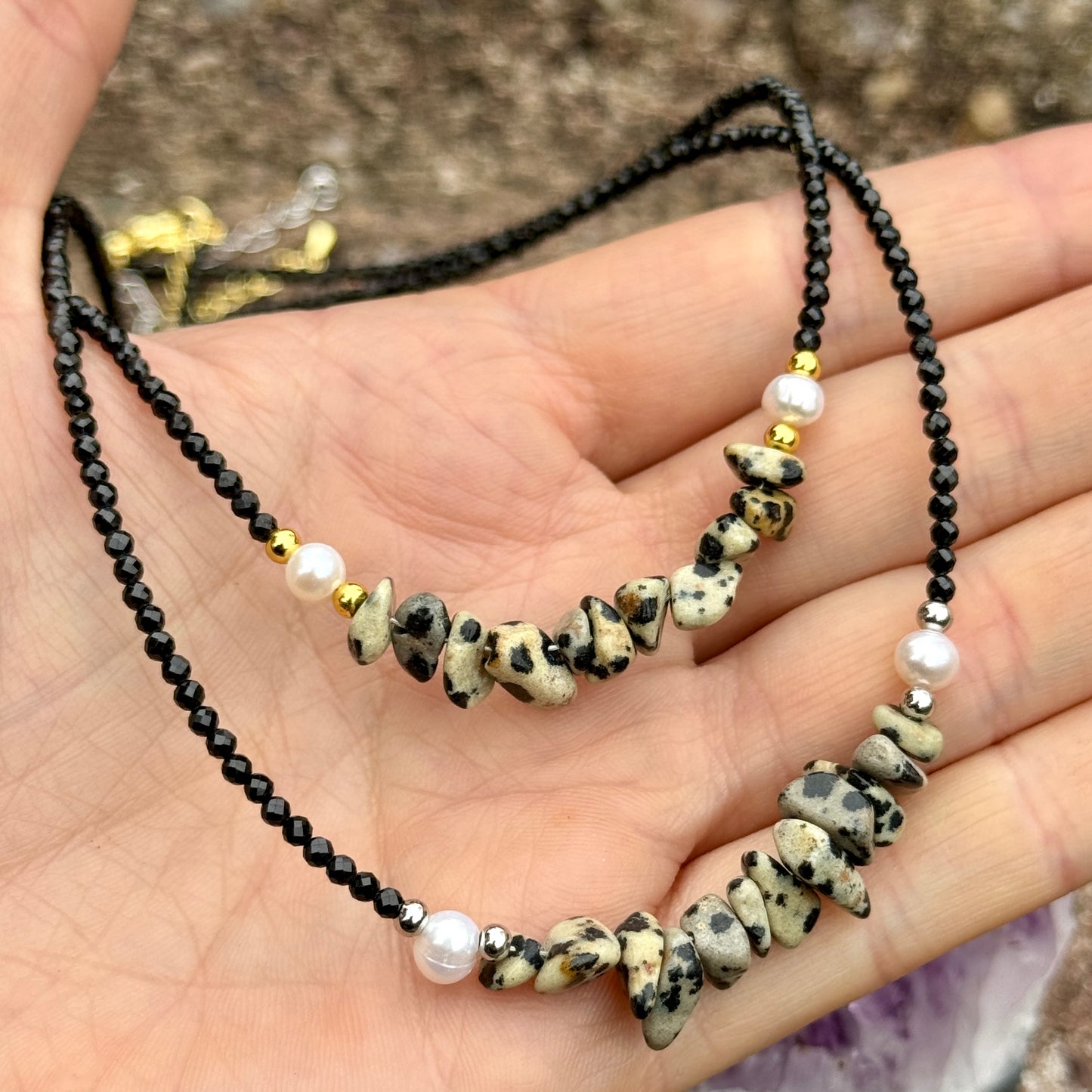 Black Tourmaline and Dalmation Jasper Choker Necklace