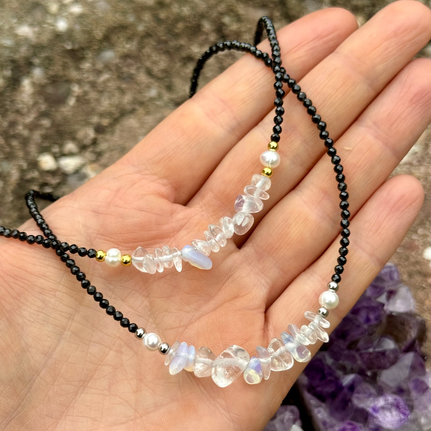 Black Tourmaline and Opalite Choker Necklace