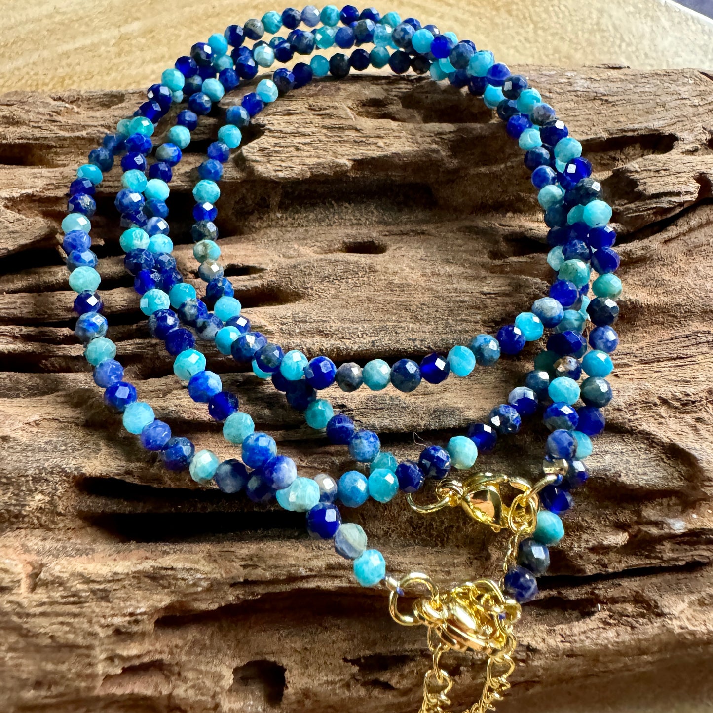 Throat Chakra Choker Necklace - Apatite, Lapis Lazuli & Sodalite