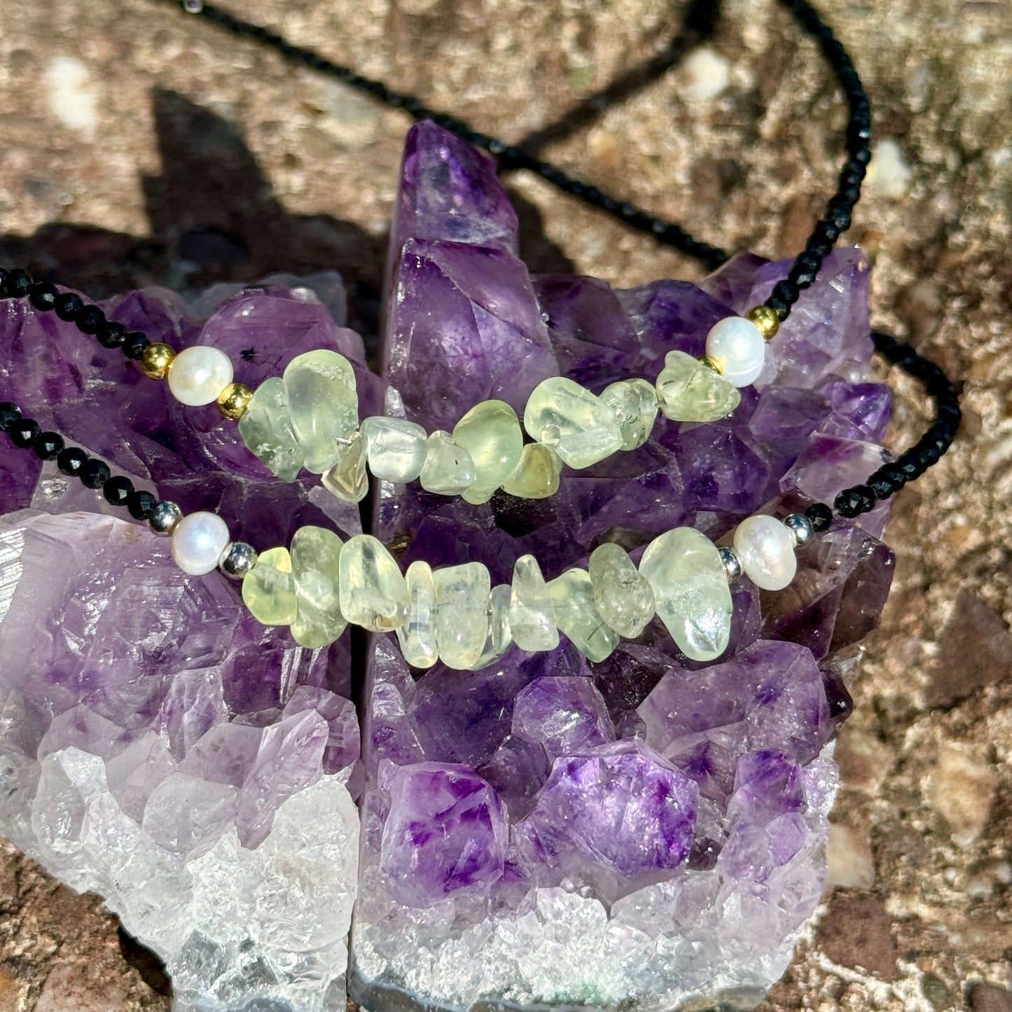 Black Tourmaline and Prehnite Choker Necklace