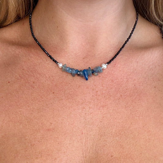 Black Tourmaline and Kyanite Choker Necklace