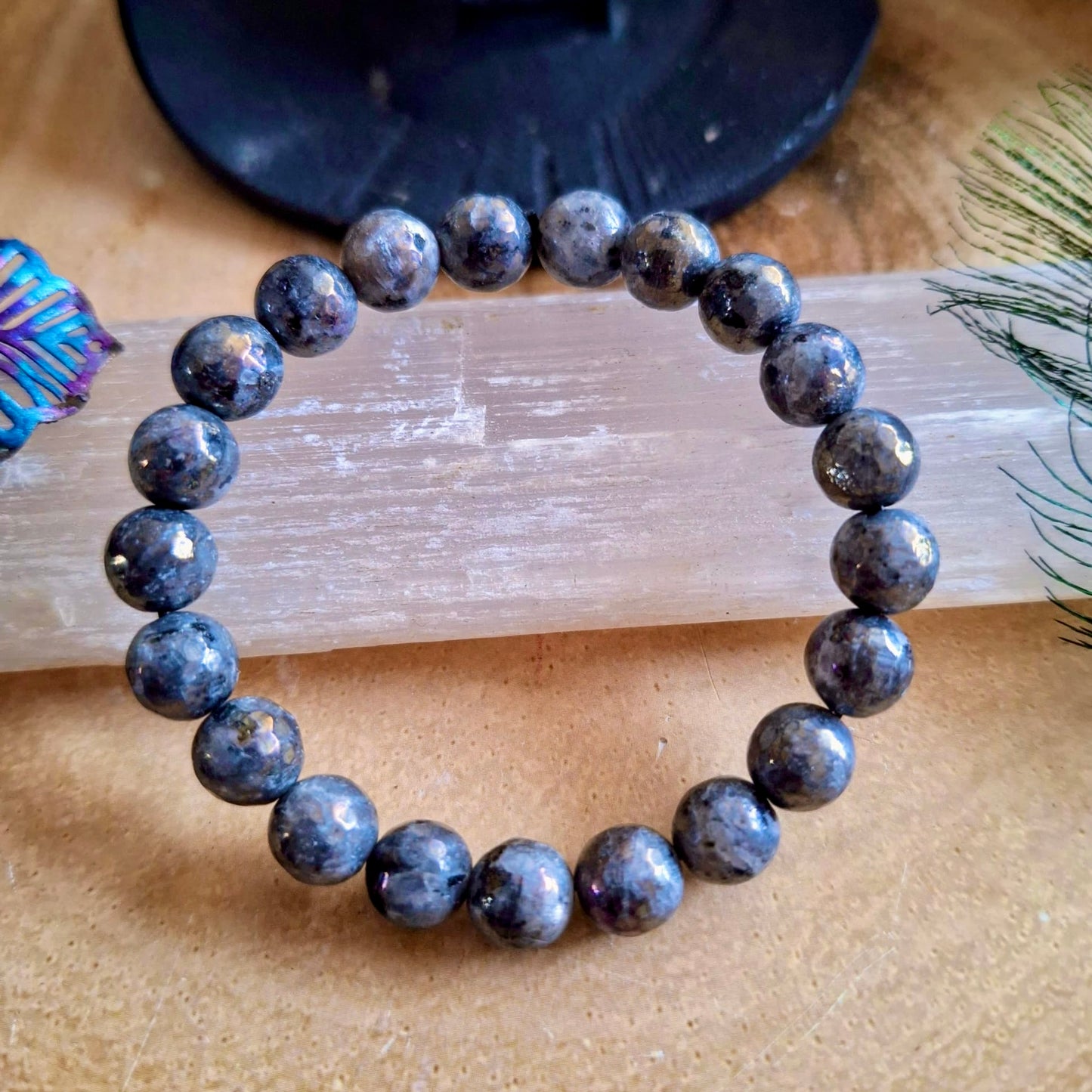 Larvikite Aura Beaded Bracelet