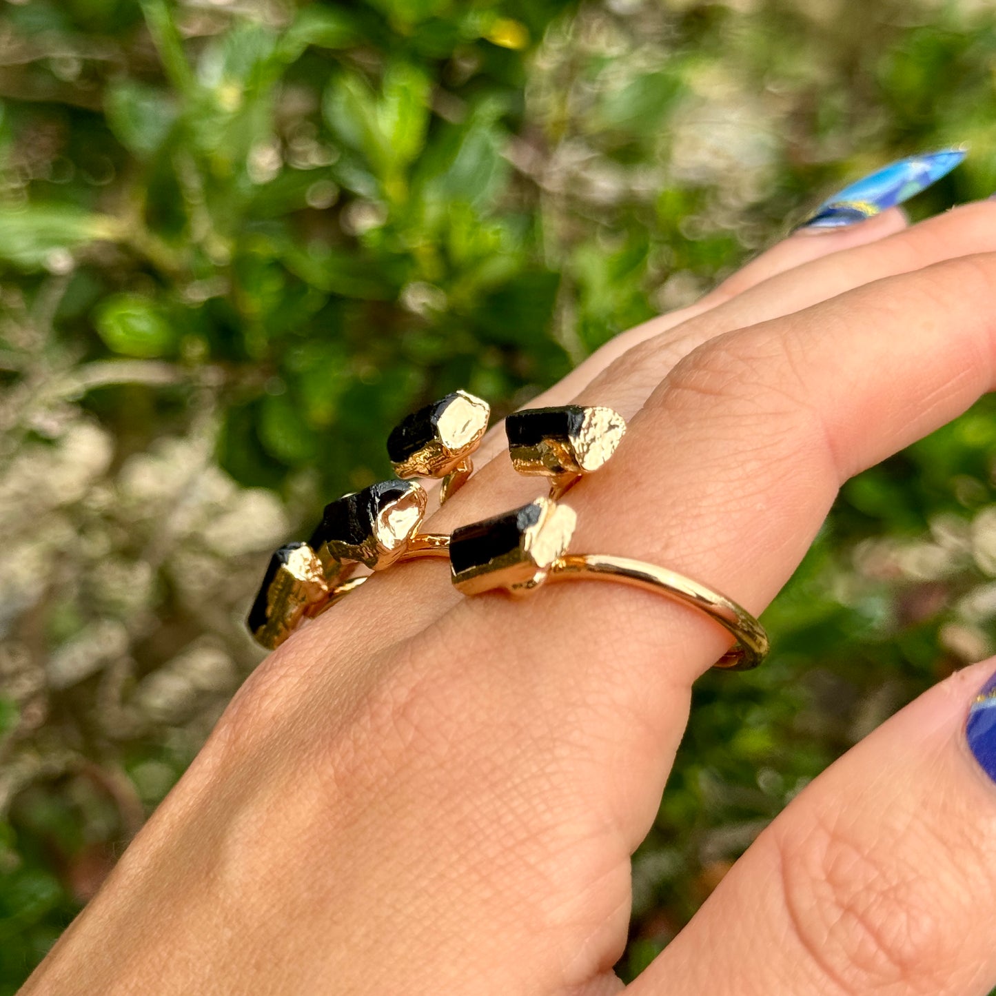 Black Tourmaline Raw Stone Adjustable Ring