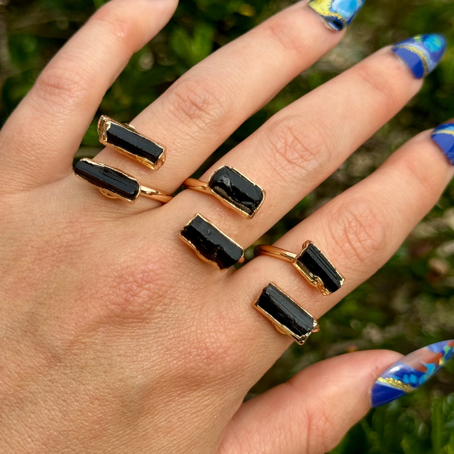 Black Tourmaline Raw Stone Adjustable Ring