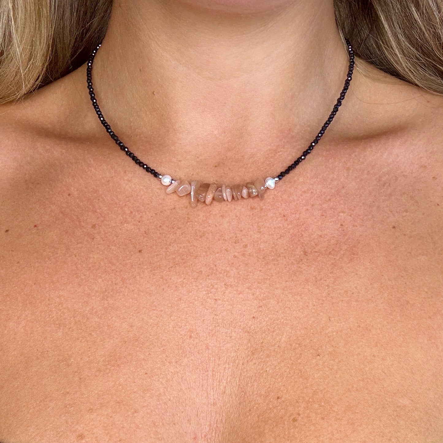 Black Tourmaline and Sunstone Choker Necklace