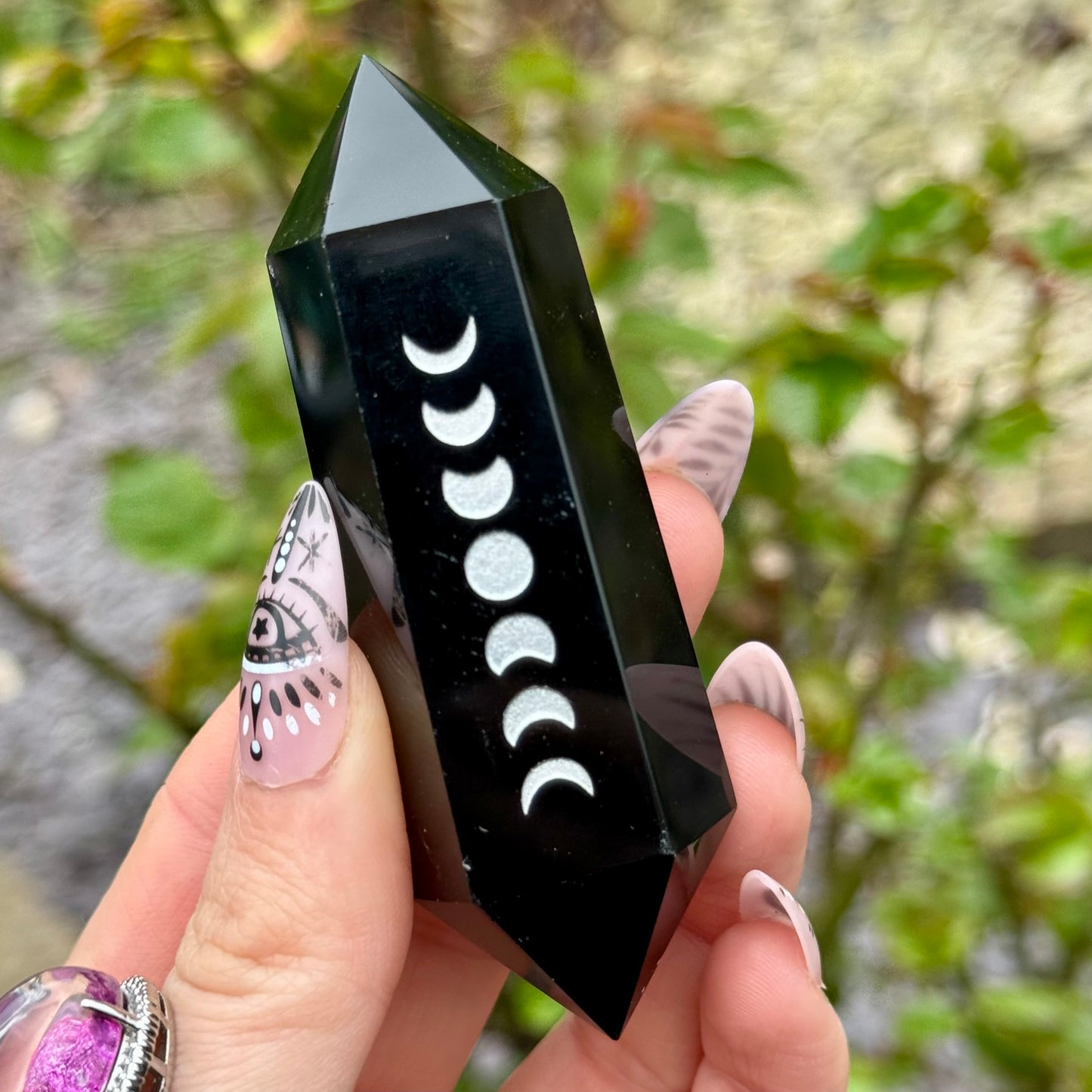 Black Obsidian Celestial Engraved Double Terminated Points 8cm