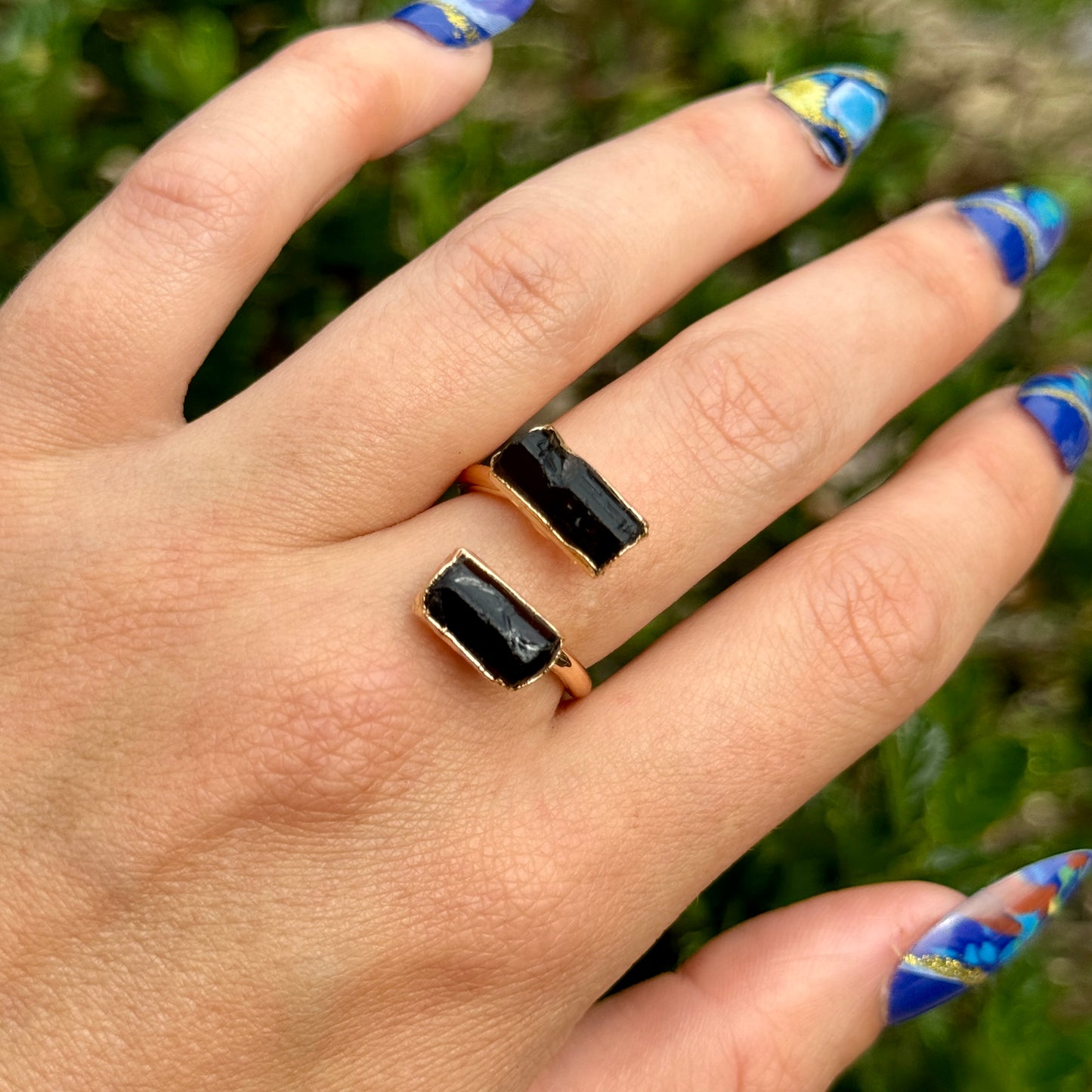 Black Tourmaline Raw Stone Adjustable Ring