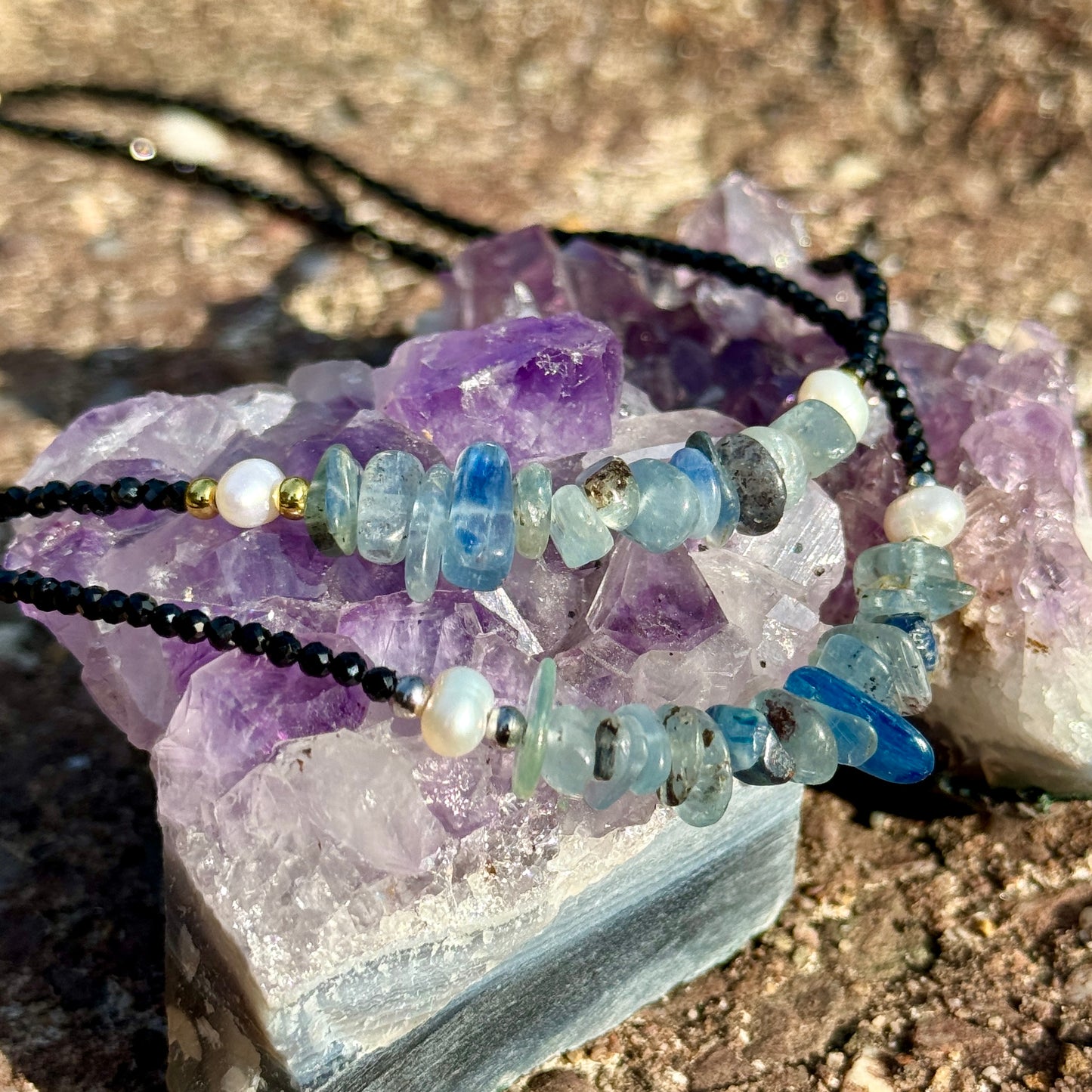 Black Tourmaline and Kyanite Choker Necklace