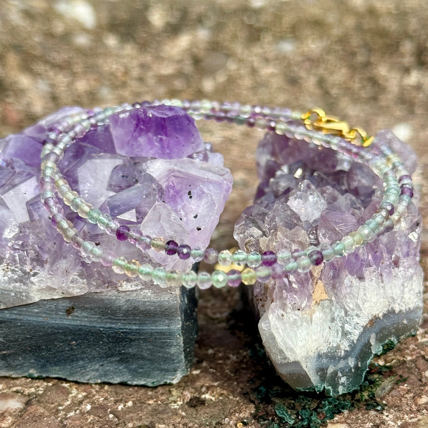 Rainbow Fluorite Beaded Choker Necklace