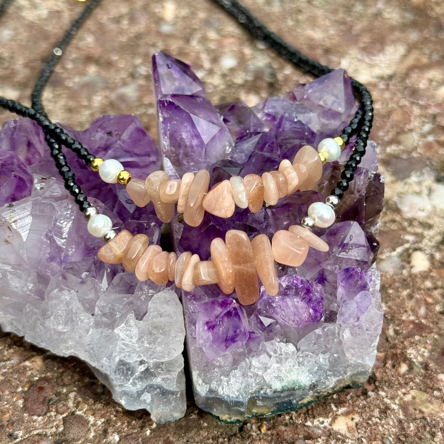 Black Tourmaline and Sunstone Choker Necklace