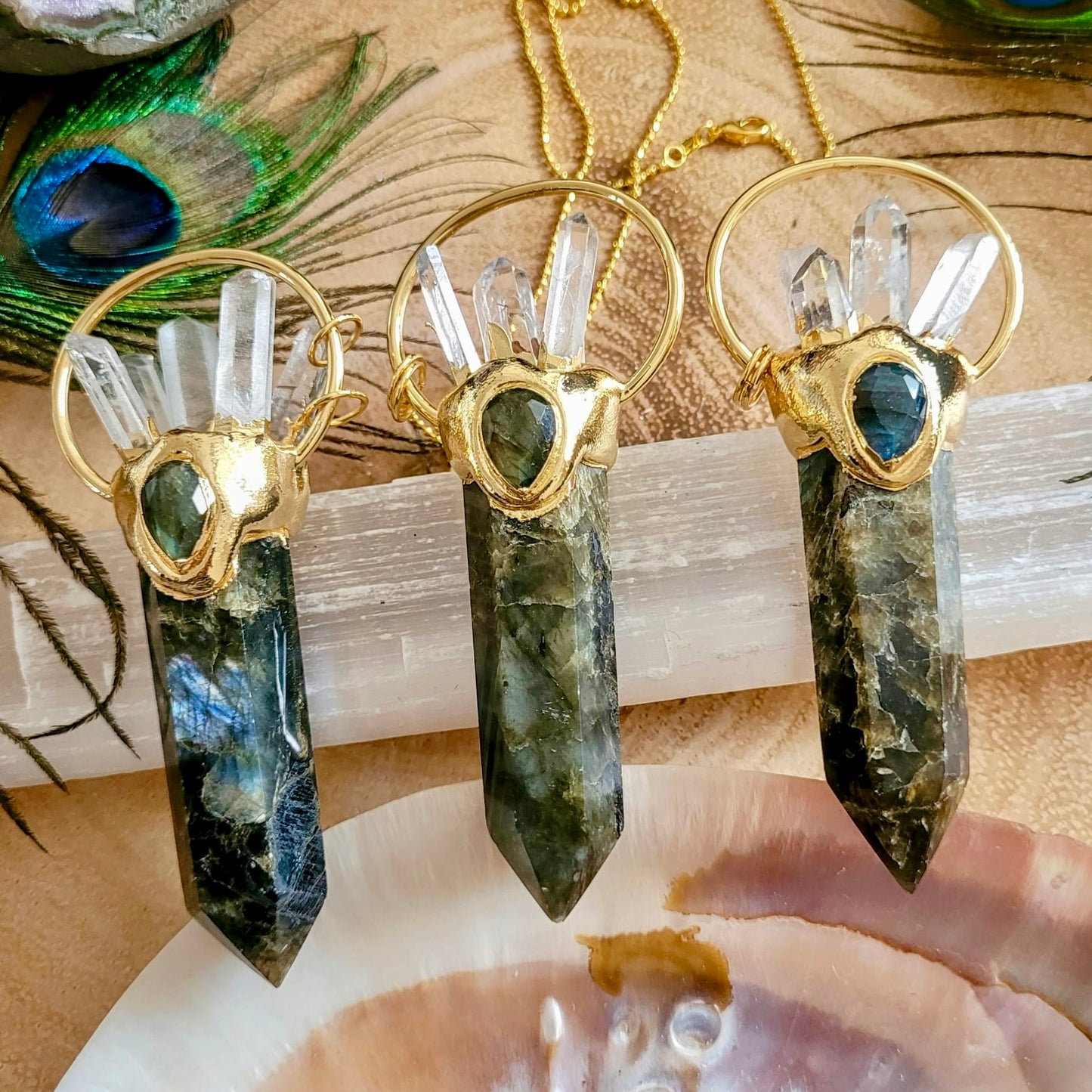 Labradorite & Clear Quartz Large Point Pendant