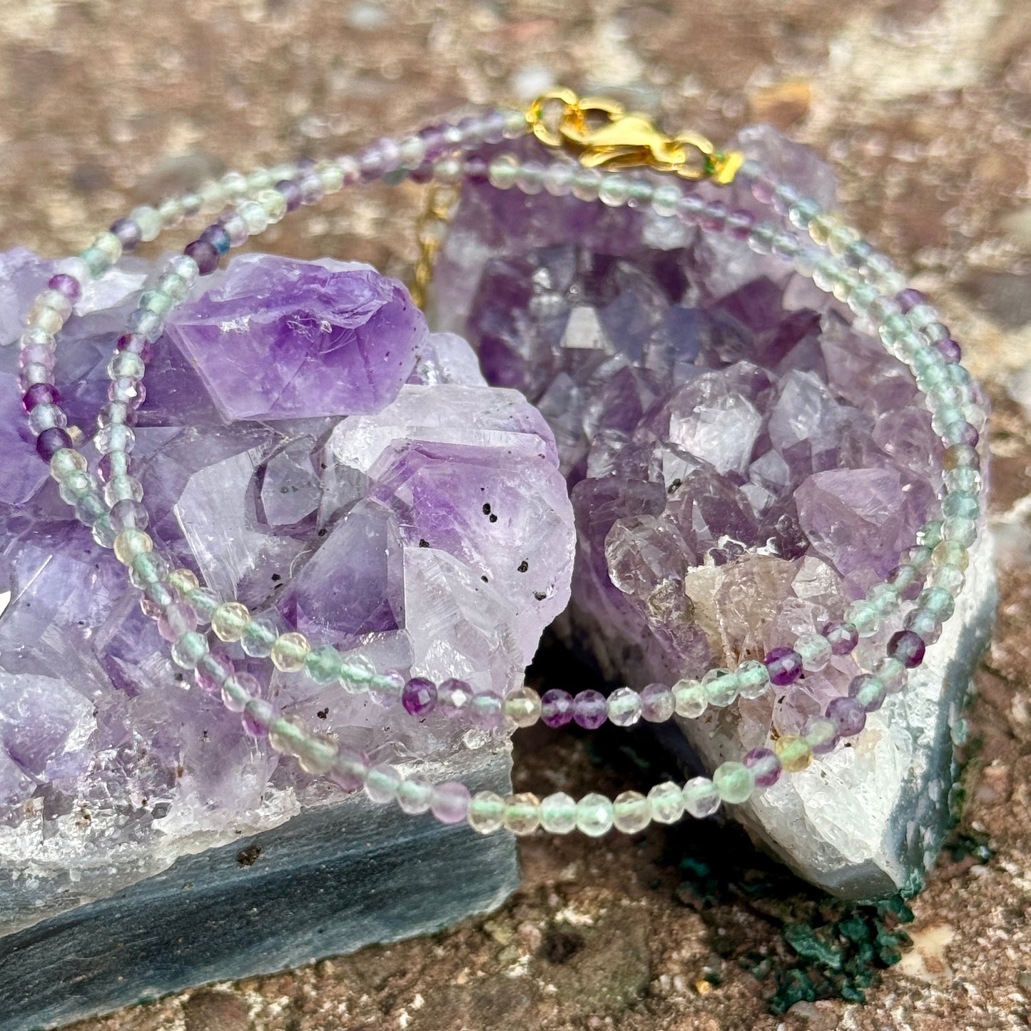 Rainbow Fluorite Beaded Choker Necklace