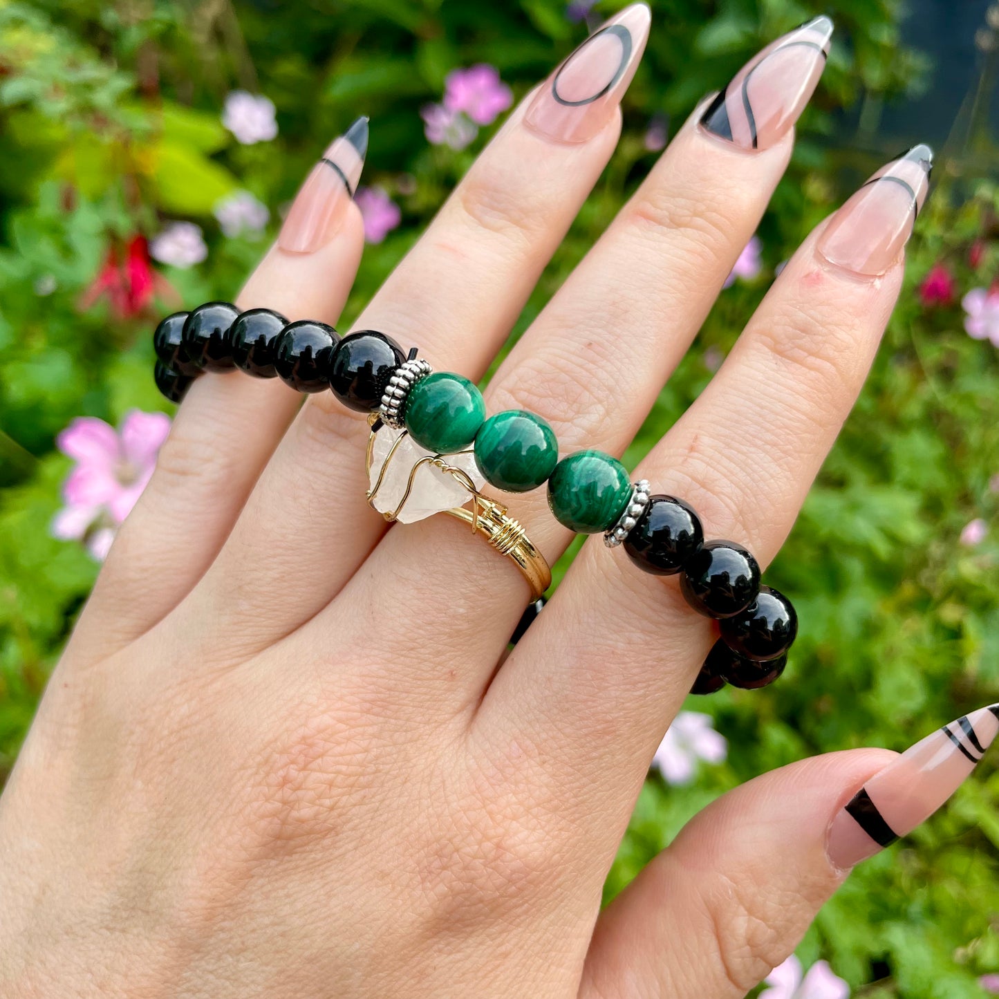 Black Tourmaline & Malachite Beaded Bracelet