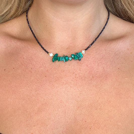 Black Tourmaline and Malachite Choker Necklace