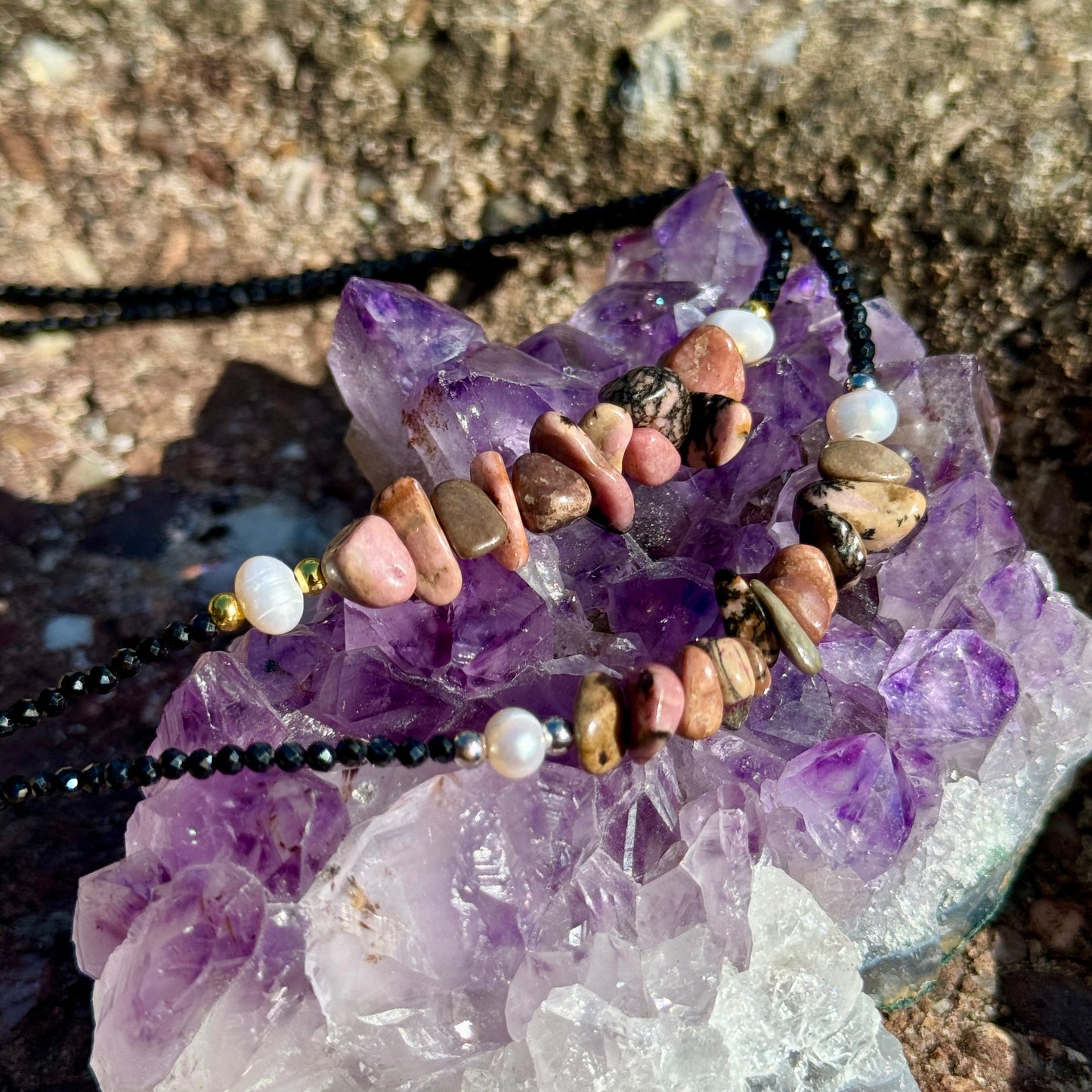 Black Tourmaline and Rhodonite Choker Necklace